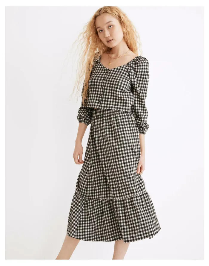 Women Gingham Seersucker Knit Pull On Midi Skirt True Black Madewell Skirts Women Gingham Seersucker Knit Pull On Midi Skirt True Black Madewell Skirts