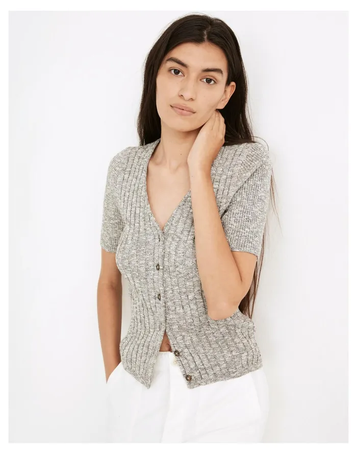 Women Glencrest Button Front Sweater Tee Marled Storm Madewell Sweaters