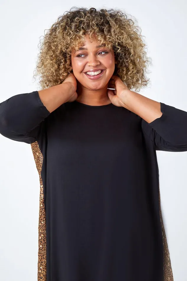Women Gold Curve Animal Chiffon Back Stretch Top Roman Tops