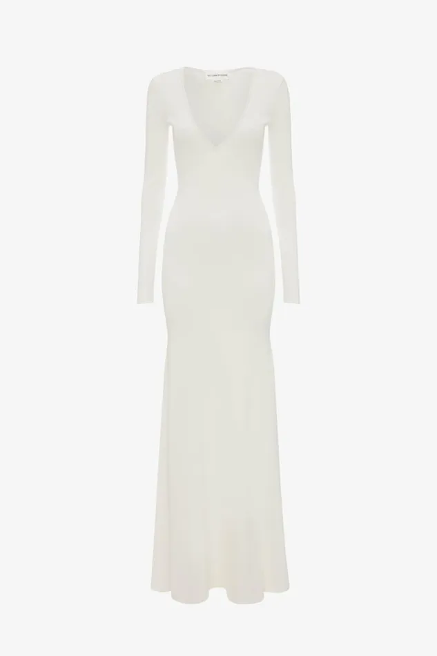 Women Gowns Victoria Beckham Deep V Knitted Gown In White