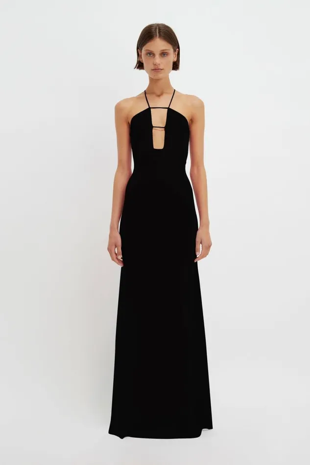 Women Gowns Victoria Beckham Strap Detail Knitted Gown In Black