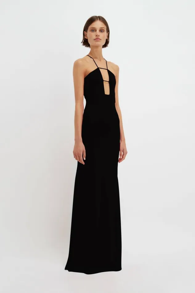 Women Gowns Victoria Beckham Strap Detail Knitted Gown In Black