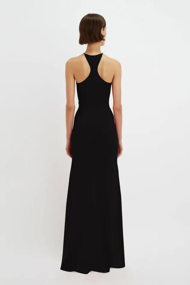 Women Gowns Victoria Beckham Strap Detail Knitted Gown In Black