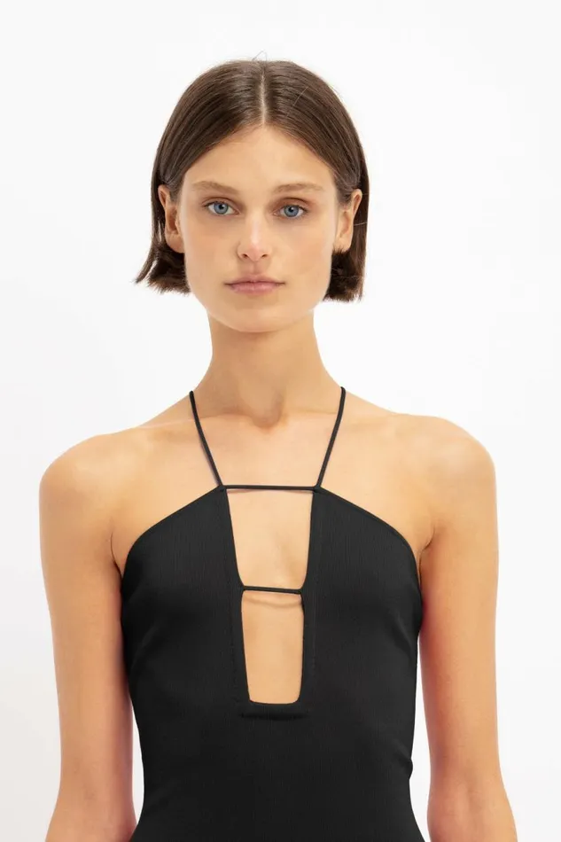 Women Gowns Victoria Beckham Strap Detail Knitted Gown In Black