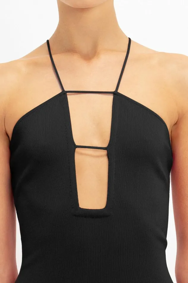 Women Gowns Victoria Beckham Strap Detail Knitted Gown In Black