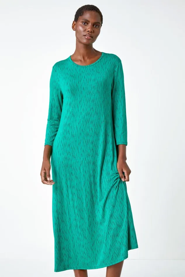 Women Green Abstract Pocket Stretch Midi Dress Roman Dresses