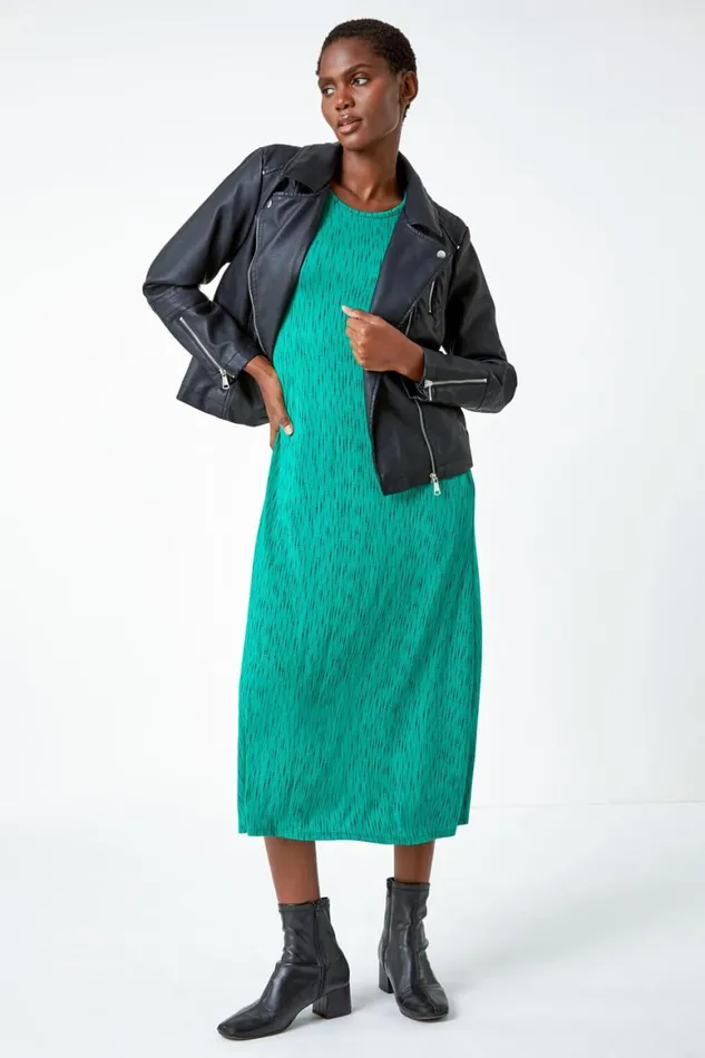 Women Green Abstract Pocket Stretch Midi Dress Roman Dresses