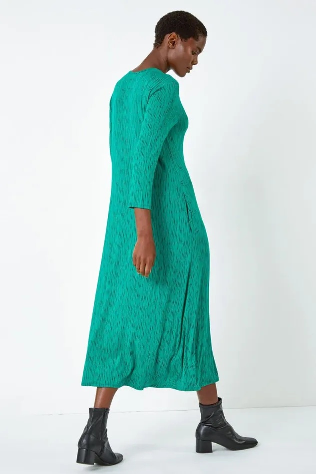 Women Green Abstract Pocket Stretch Midi Dress Roman Dresses