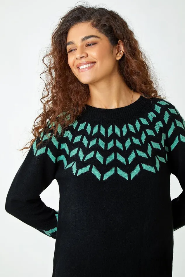 Women Green Chevron Print Jumper Dress Roman Dresses