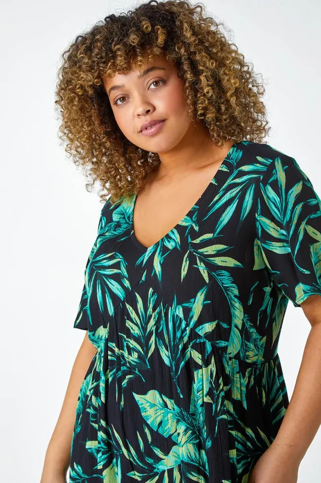 Women Green Curve Geometric Tiered Frill Midi Dress Roman Dresses