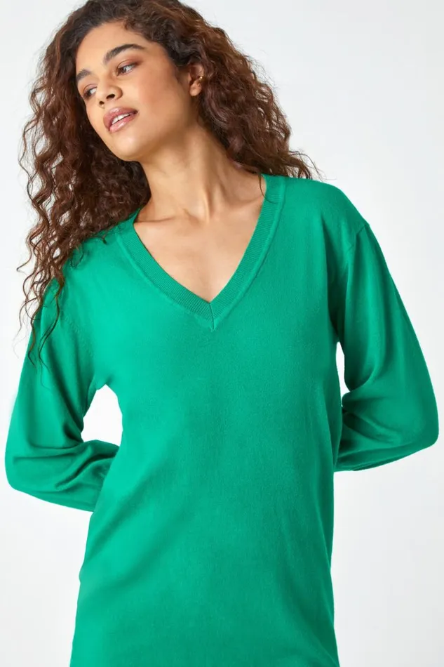Women Green Longline Knitted Jumper Dress Roman Dresses