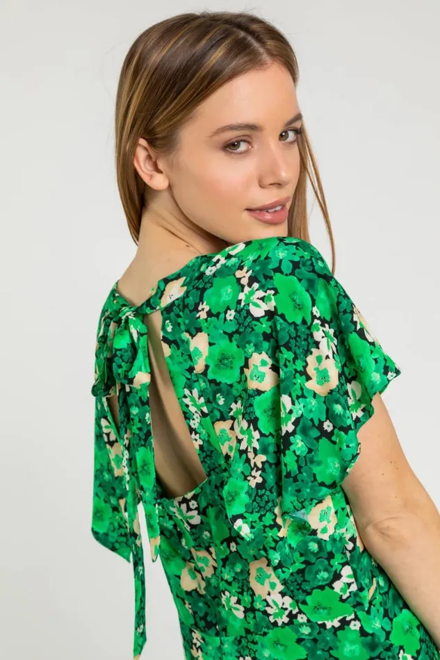 Women Green Petite Ditsy Floral Print Maxi Dress Roman Dresses