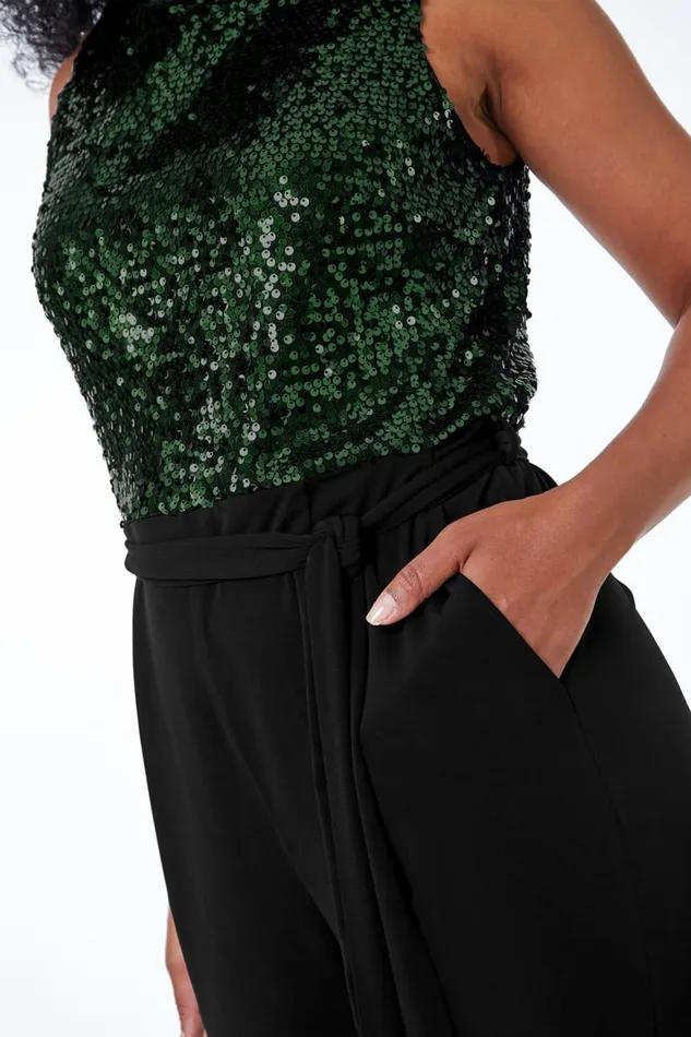 Women Green Petite Sequin Embellished Jumpsuit Roman Dresses
