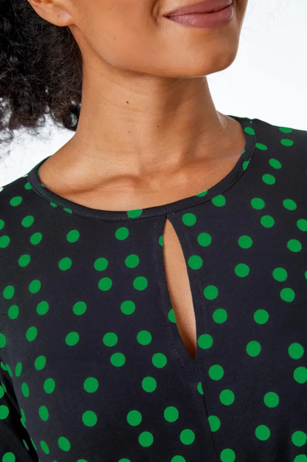 Women Green Petite Spot Print Keyhole Midi Dress Roman Dresses