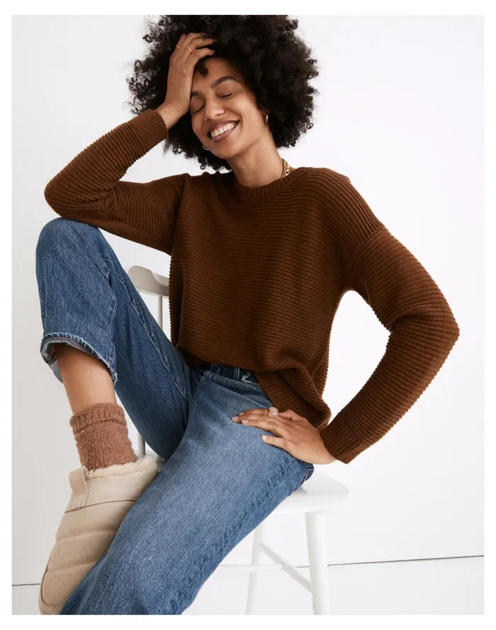 Women Greensboro Button Back Sweater Heather Cinnamon Madewell Sweaters