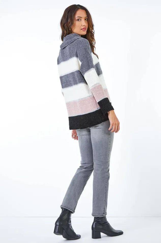 Women Grey Chenille Colour Block Jumper Roman Knitwear