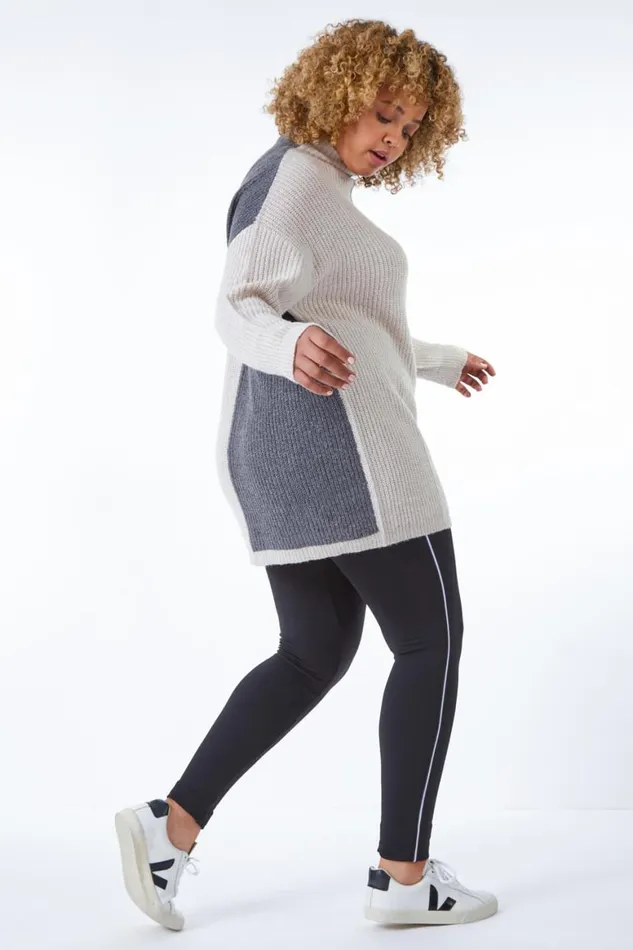 Women Grey Curve Colourblock Knitted Jumper Roman Knitwear