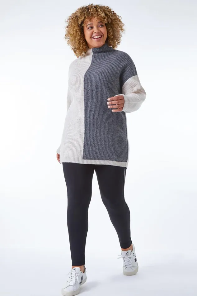 Women Grey Curve Colourblock Knitted Jumper Roman Knitwear