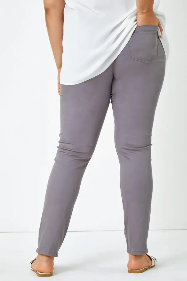 Women Grey Curve Stretch Denim Jegging Roman Trousers