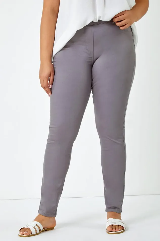 Women Grey Curve Stretch Denim Jegging Roman Trousers