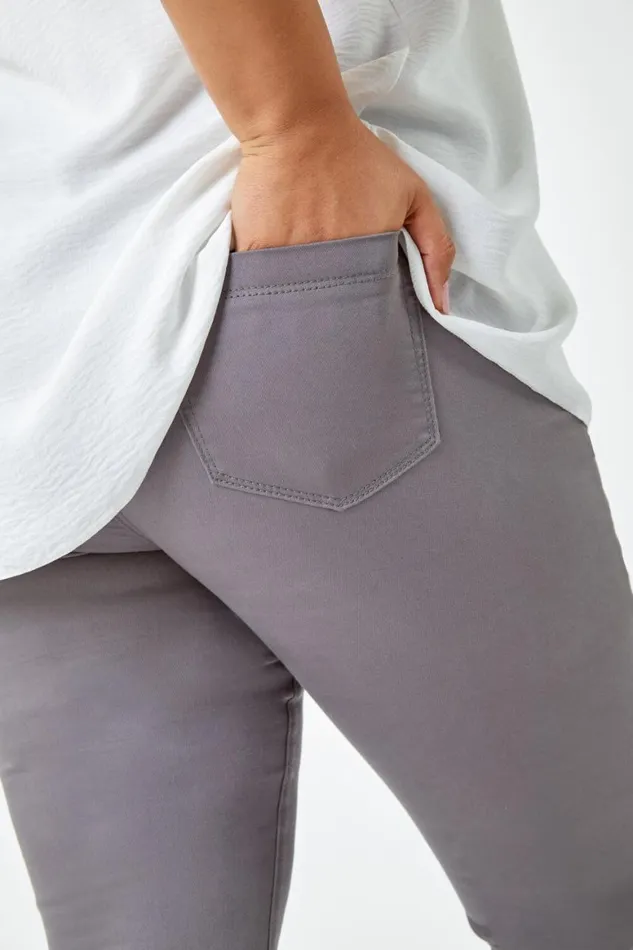 Women Grey Curve Stretch Denim Jegging Roman Trousers