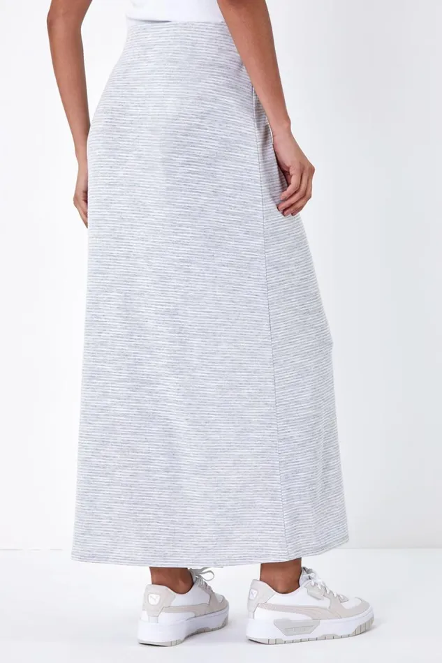 Women Grey Stripe Elastic Waist A Line Maxi Skirt Roman Skirts