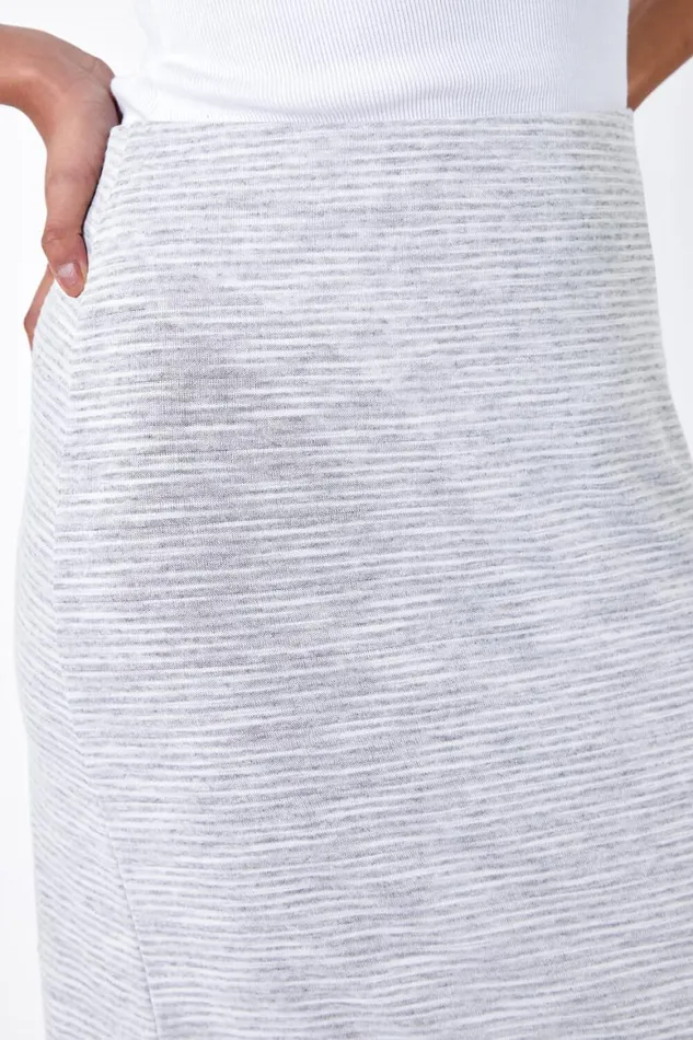 Women Grey Stripe Elastic Waist A Line Maxi Skirt Roman Skirts
