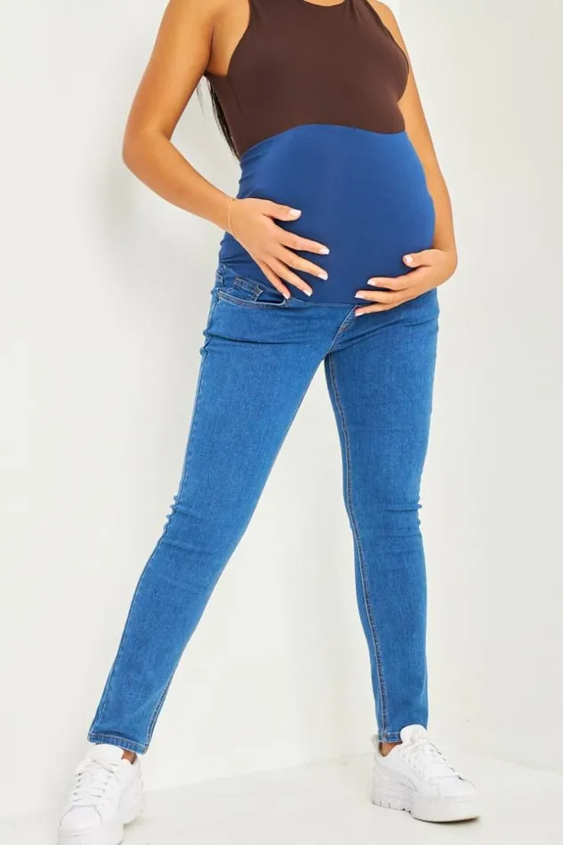 Women Grossesse 8211 Jeans Bleu lastique La Taille Blue Brentiny Paris Jeans