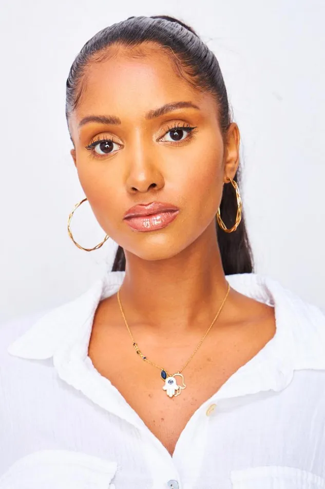 Women Hamsa Hand Necklace With Stone In Gold Golden Brentiny Paris Necklaces