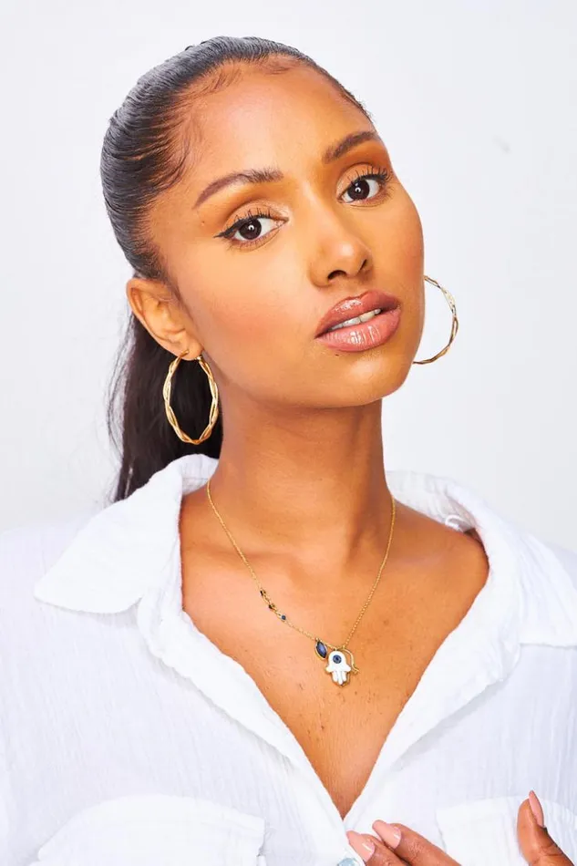 Women Hamsa Hand Necklace With Stone In Gold Golden Brentiny Paris Necklaces