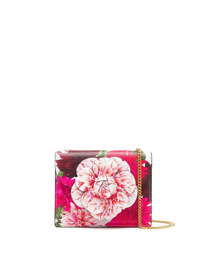 Women Handbags Oscar De La Renta Dahlia Printed Mini TRO Bag White Multi