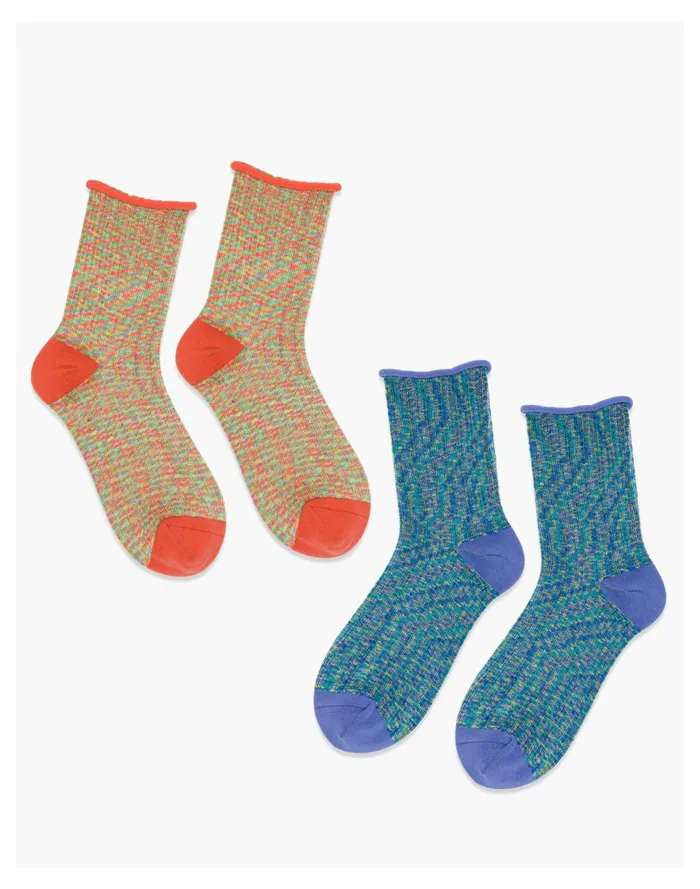 Women Hansel From Basel Two Pack Mood Short Crew Blue Multi Madewell Socks