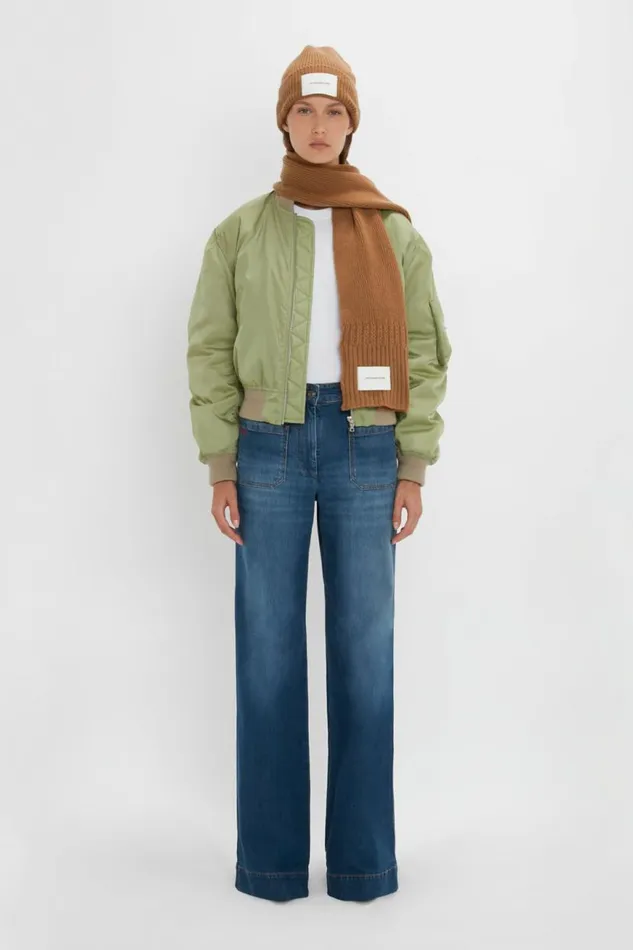 Women Hats and Scarves Victoria Beckham Logo Patch Beanie In Camel