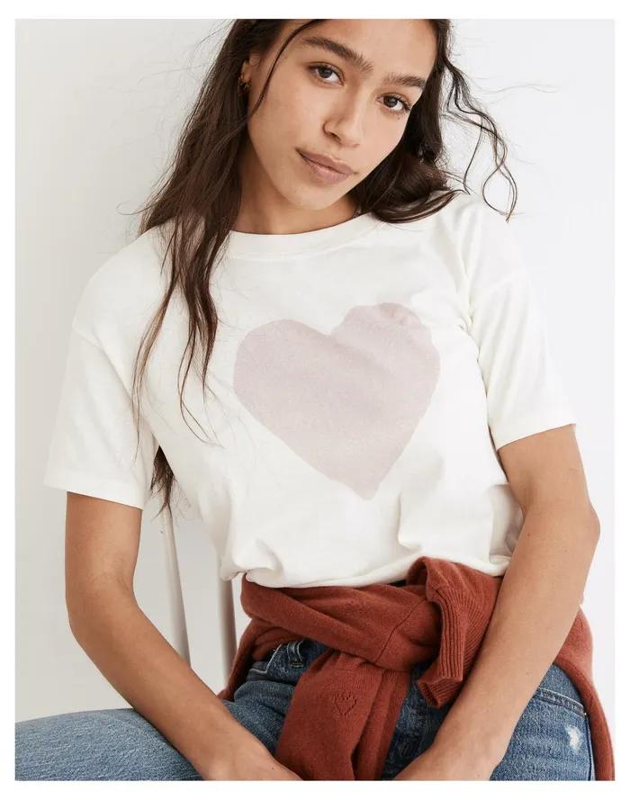 Women Heart Softfade Cotton Oversized Tee Antique Cream Madewell Tees