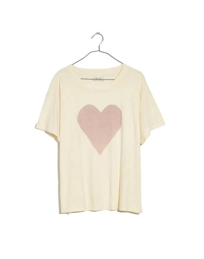 Women Heart Softfade Cotton Oversized Tee Antique Cream Madewell Tees Women Heart Softfade Cotton Oversized Tee Antique Cream Madewell Tees
