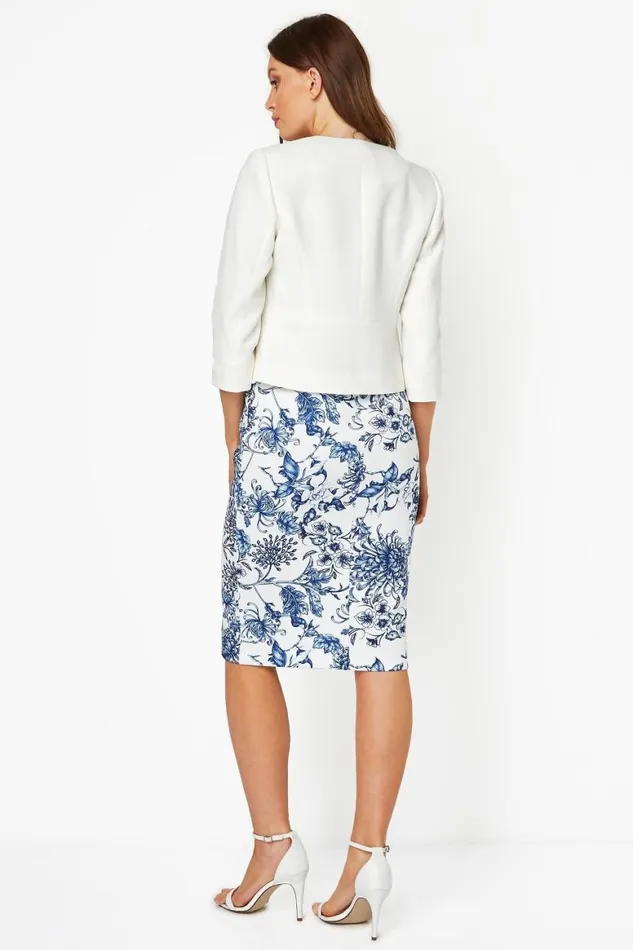 Women Ivory 34 Sleeve Tailored Jacquard Jacket Roman Jackets