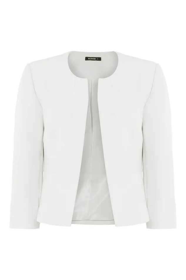 Women Ivory 34 Sleeve Tailored Jacquard Jacket Roman Jackets
