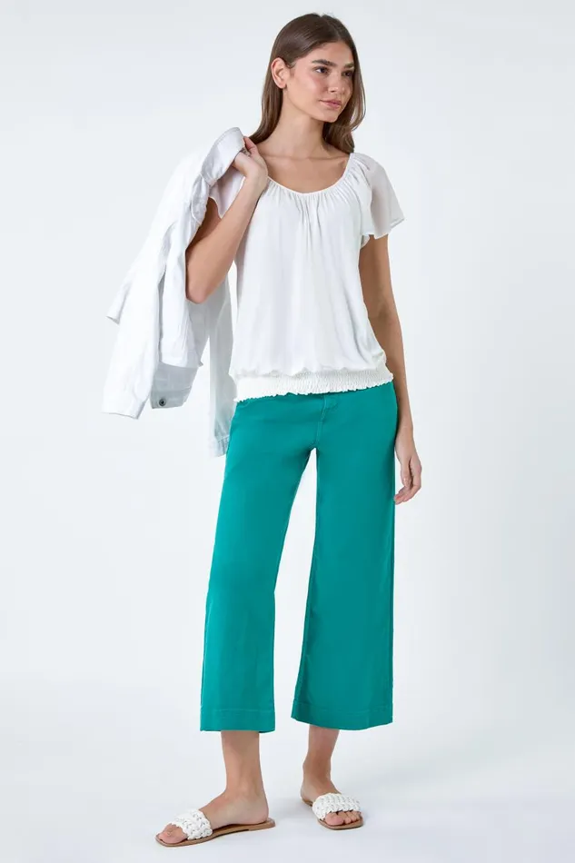 Women Ivory Chiffon Sleeve Stretch Jersey Top Roman Tops