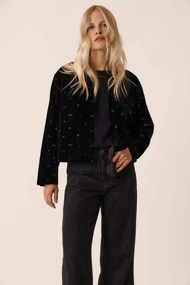 Women Jacket Timeo Bloom Veste Polyester Velours Noir Des Petits Hauts Coats and Jackets