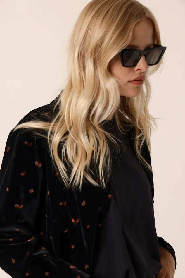 Women Jacket Timeo Bloom Veste Polyester Velours Noir Des Petits Hauts Coats and Jackets