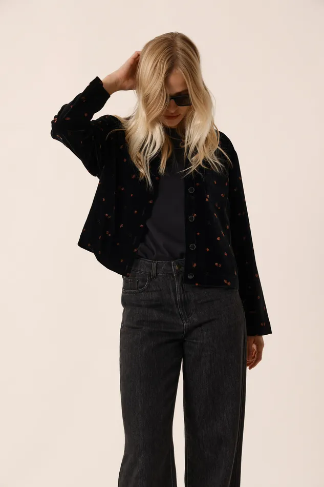 Women Jacket Timeo Bloom Veste Polyester Velours Noir Des Petits Hauts Coats and Jackets
