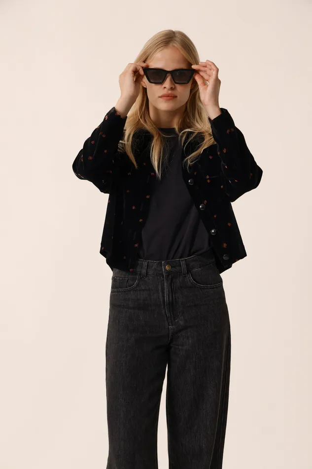 Women Jacket Timeo Bloom Veste Polyester Velours Noir Des Petits Hauts Coats and Jackets