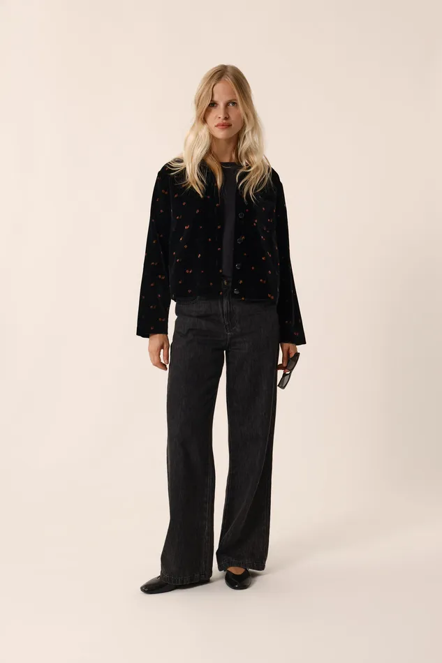 Women Jacket Timeo Bloom Veste Polyester Velours Noir Des Petits Hauts Coats and Jackets