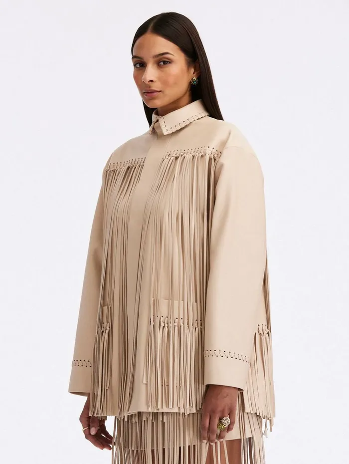 Women Jackets and Coats Oscar De La Renta Fringe Detail Leather Jacket Bone
