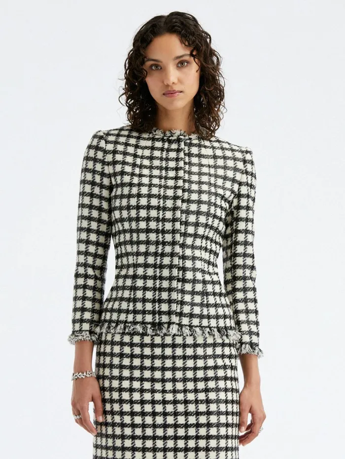 Women Jackets and Coats Oscar De La Renta Lurex Check Tweed Jacket Ivoryblack