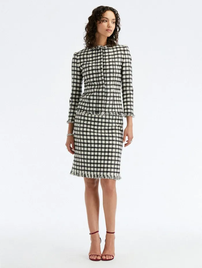 Women Jackets and Coats Oscar De La Renta Lurex Check Tweed Jacket Ivoryblack Women Jackets and Coats Oscar De La Renta Lurex Check Tweed Jacket Ivoryblack
