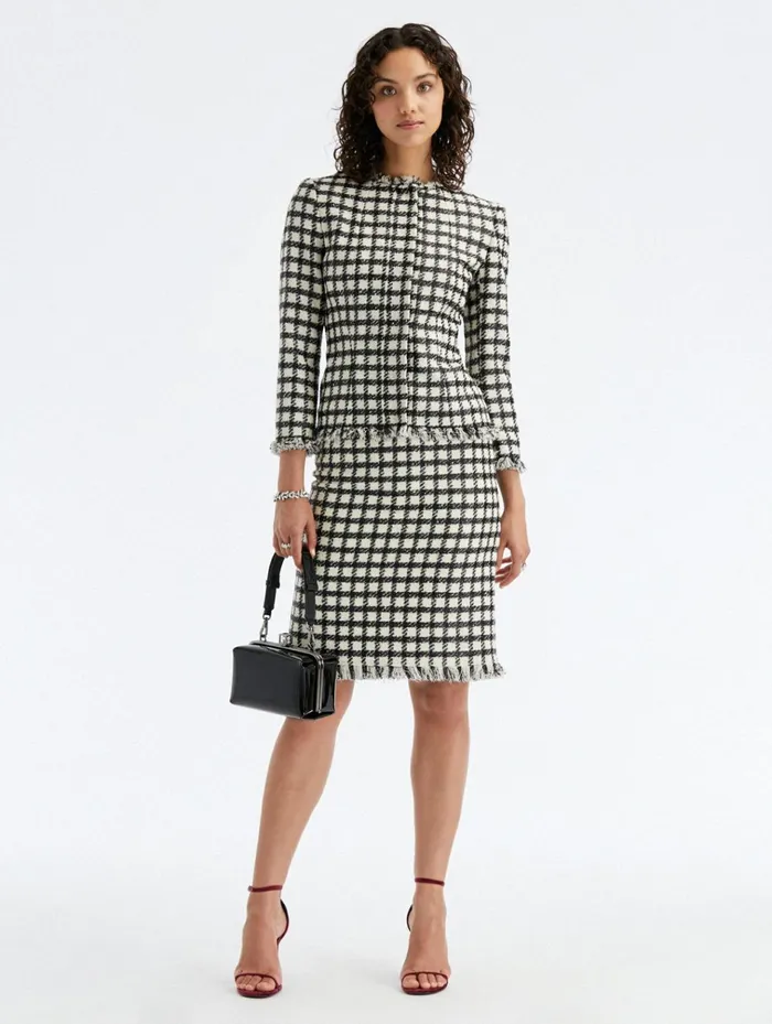 Women Jackets and Coats Oscar De La Renta Lurex Check Tweed Jacket Ivoryblack Women Jackets and Coats Oscar De La Renta Lurex Check Tweed Jacket Ivoryblack