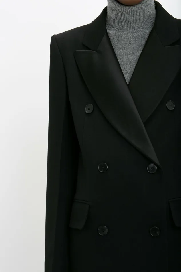 Women Jackets and Coats Victoria Beckham Double Breasted Tuxedo Coat In Black