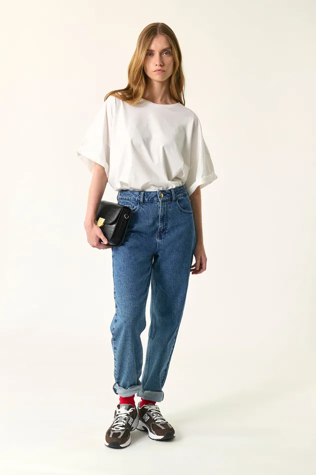 Women Jeans Louisette 1 Stone Jean Coton Bleu Fonc Des Petits Hauts Denim