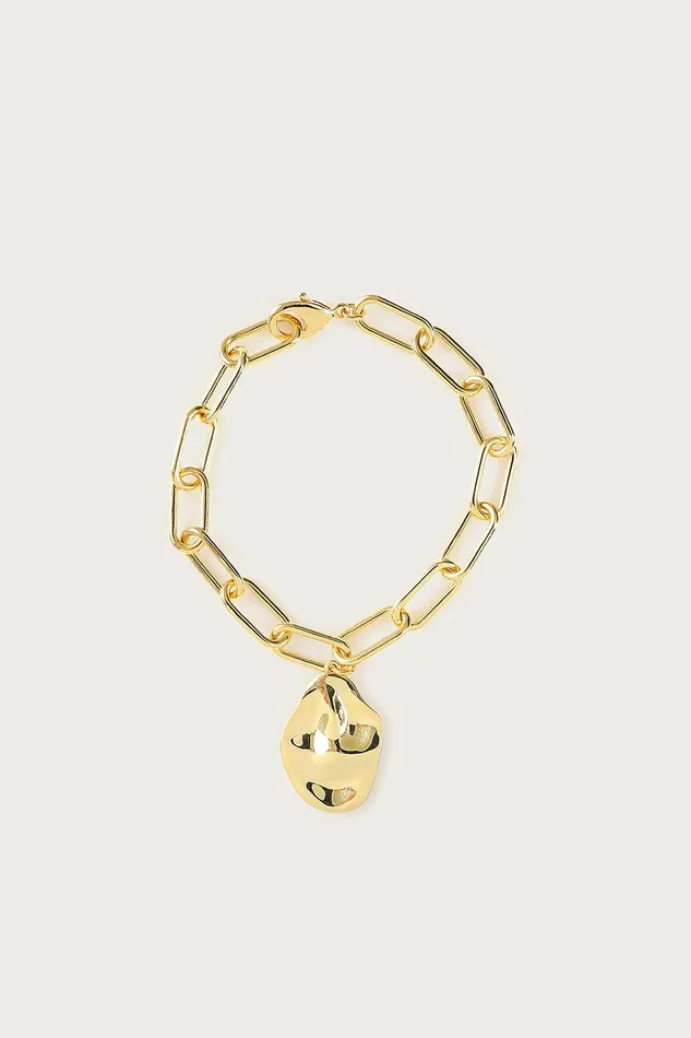 Women Jewellery Lavish Alice DANA Hammered Effect Oval Charm Link Gold Bracelet K Gold Bracelet